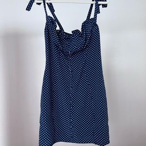 White polka dot blue dress